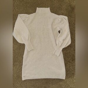 Cream Ribbed Turtleneck Sweater Dress